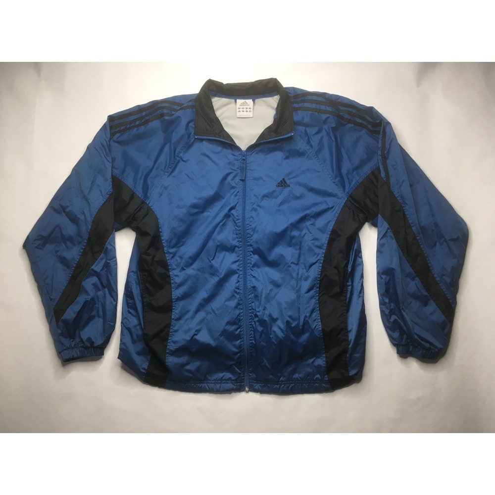 Adidas Lined Full Zip Windbreaker Jacket, 3 Stripe, Blue Black, Medium, S